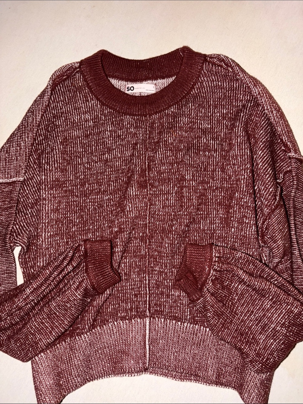 Womens Size S SO Marled Wine Red Crewneck Sweater